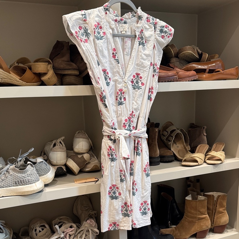 Marea, Liz joy, Floral White Dress with Pink Accents